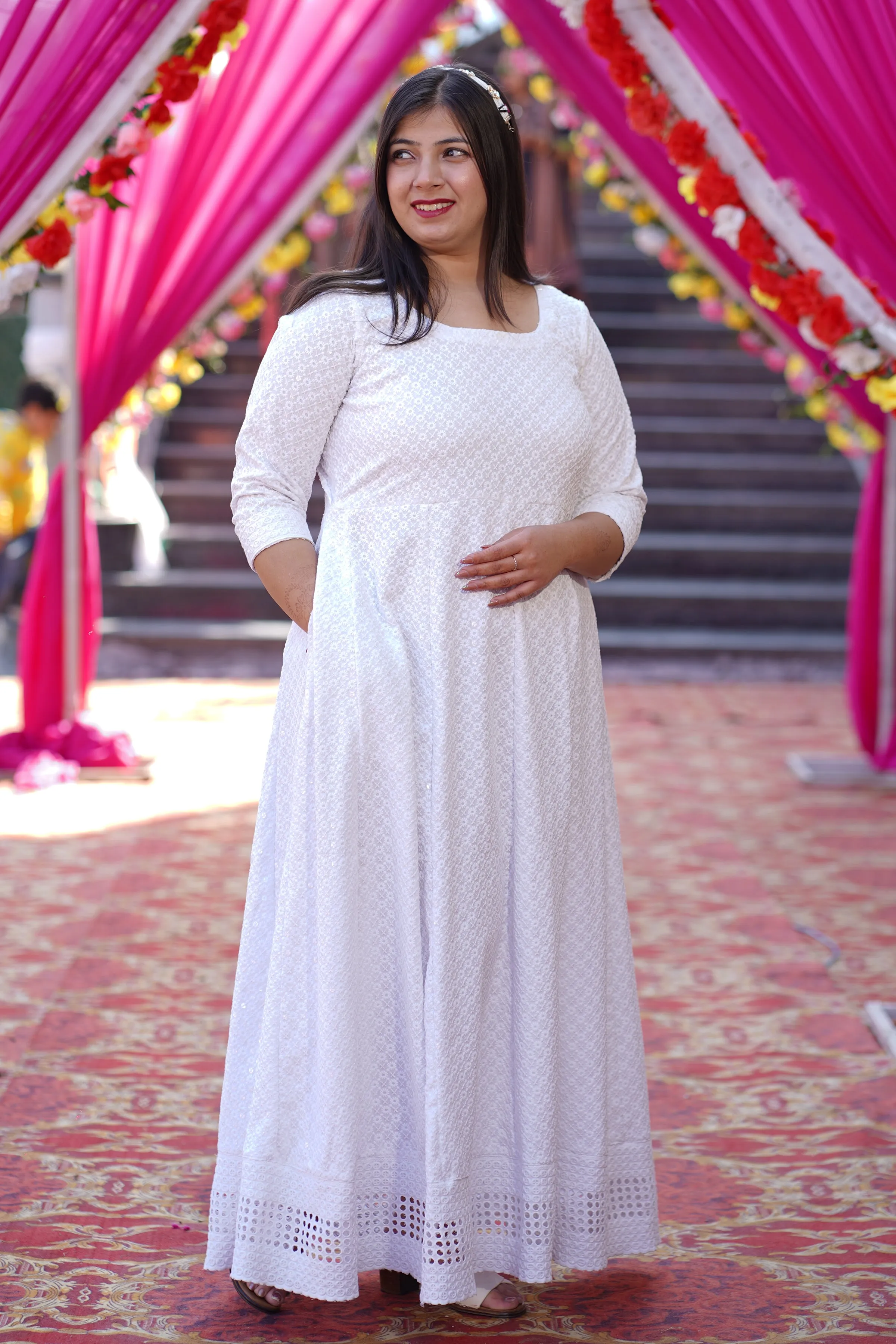 Dazzling White Sequined Fancy Dress