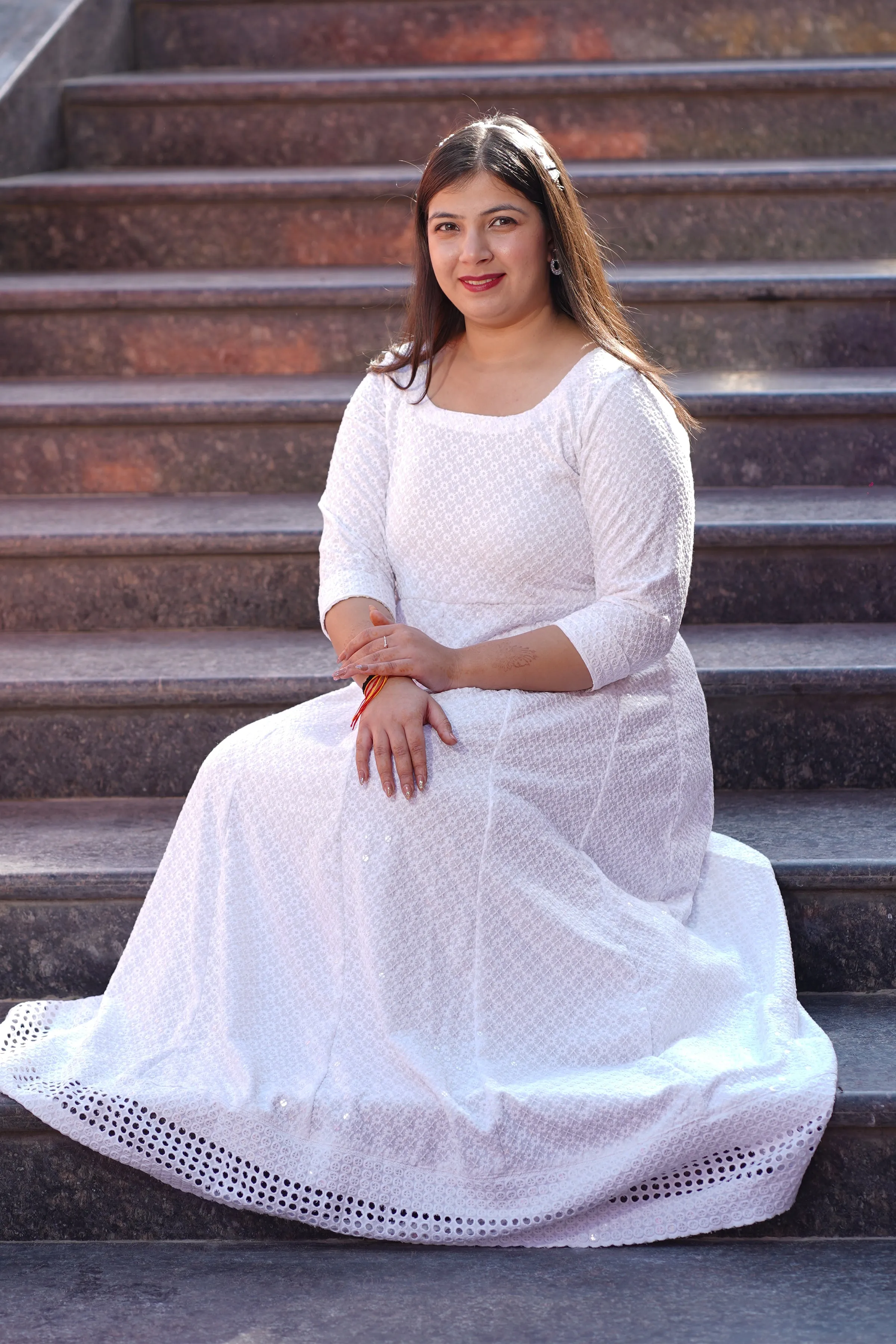 Dazzling White Sequined Fancy Dress