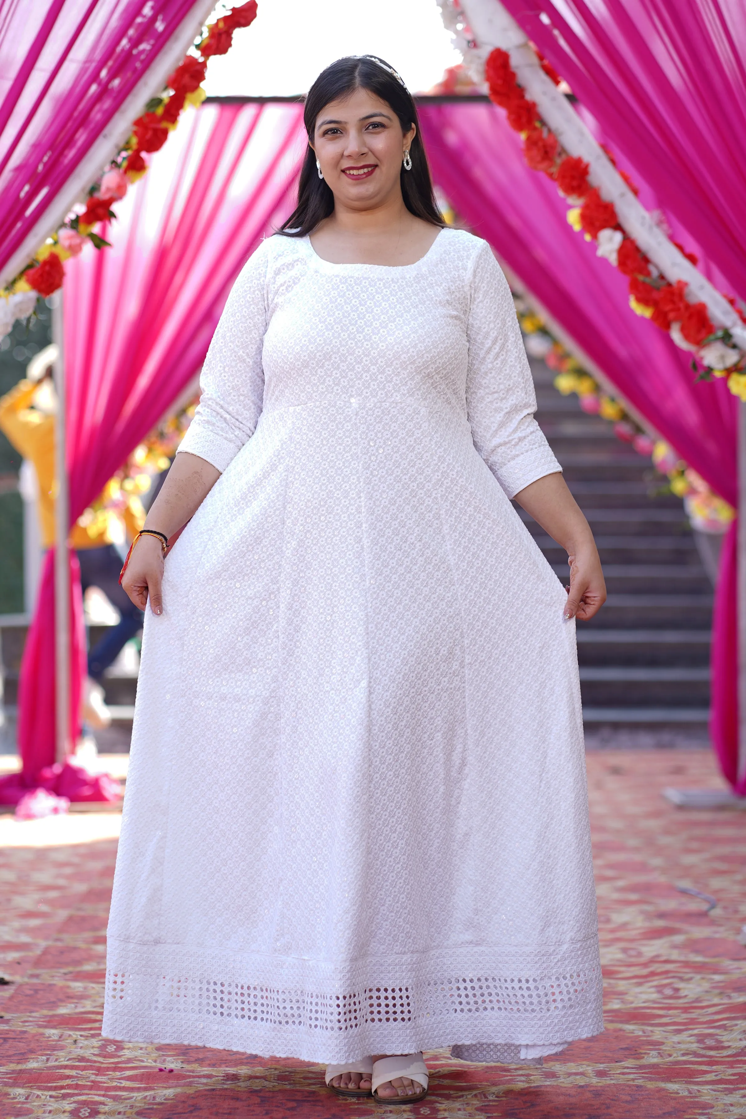 Dazzling White Sequined Fancy Dress