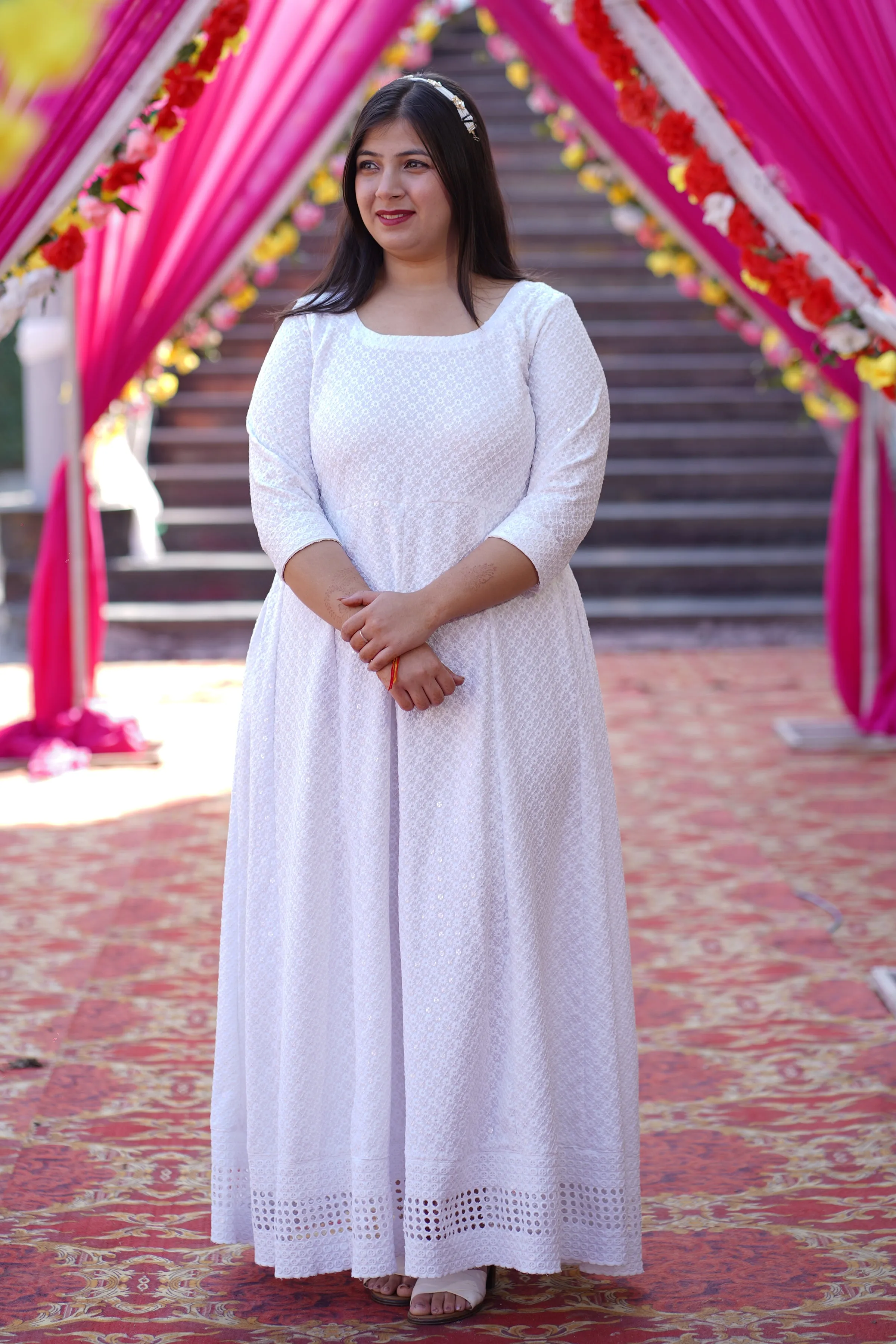 Dazzling White Sequined Fancy Dress