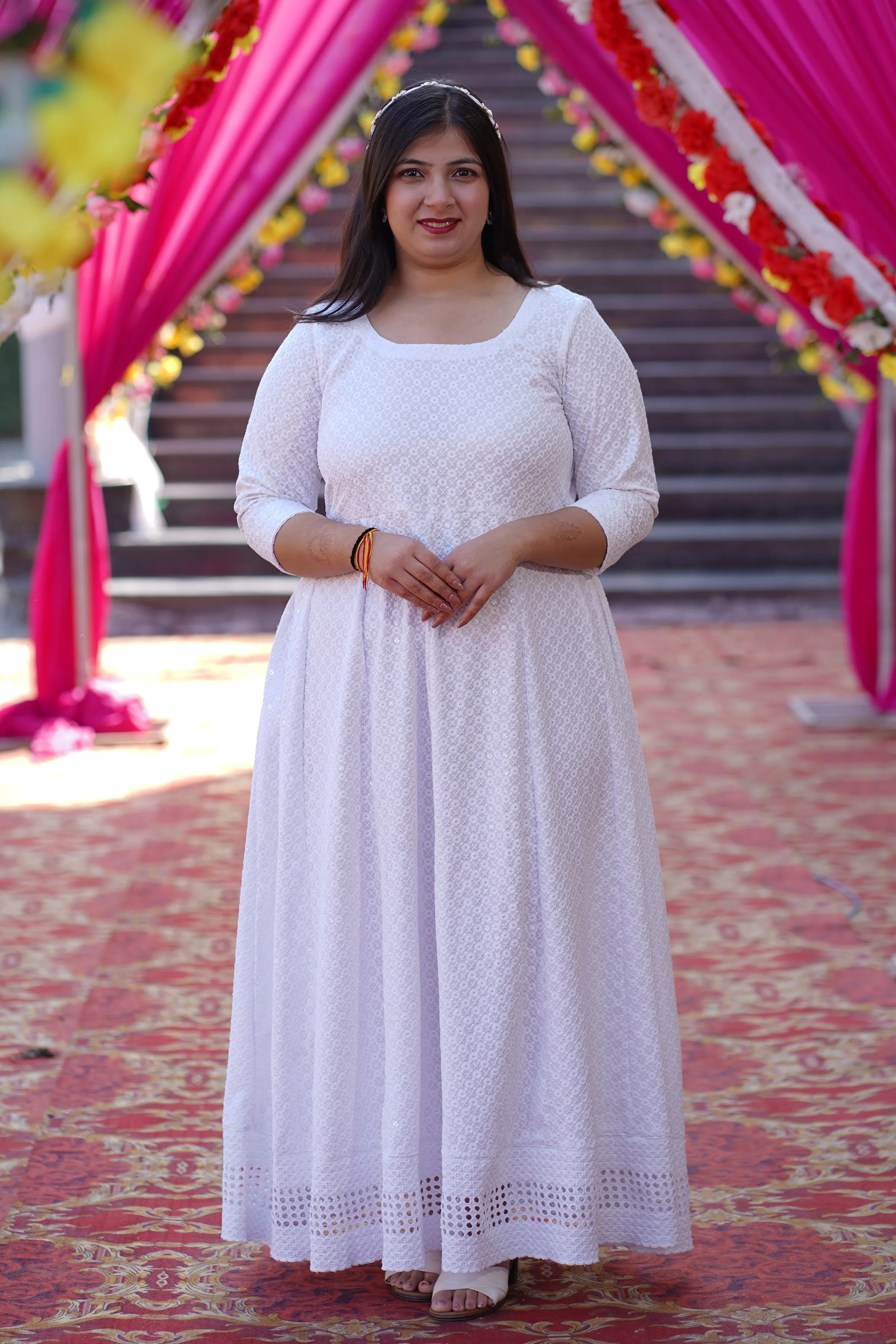 Dazzling White Sequined Fancy Dress