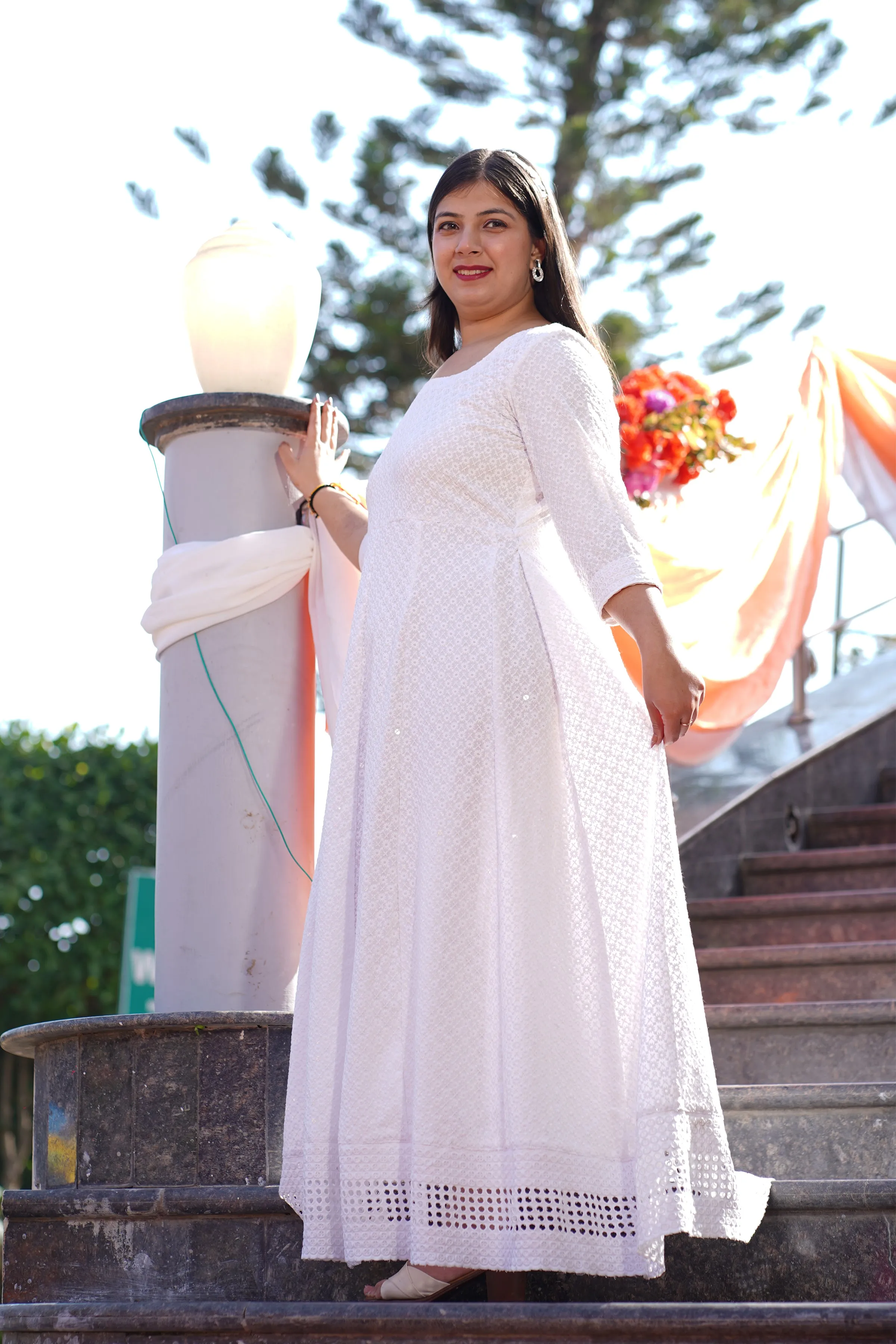 Dazzling White Sequined Fancy Dress