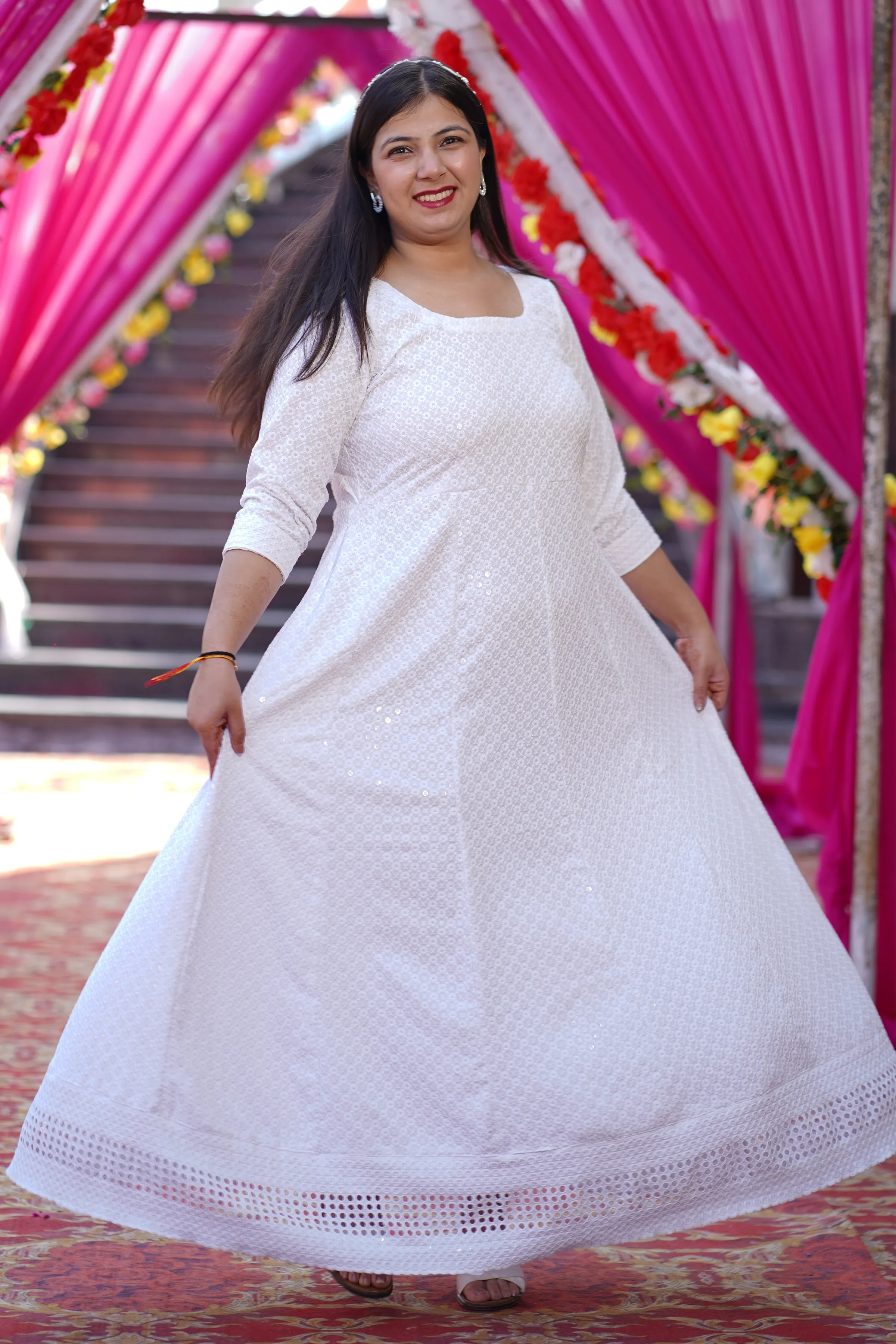 Dazzling White Sequined Fancy Dress
