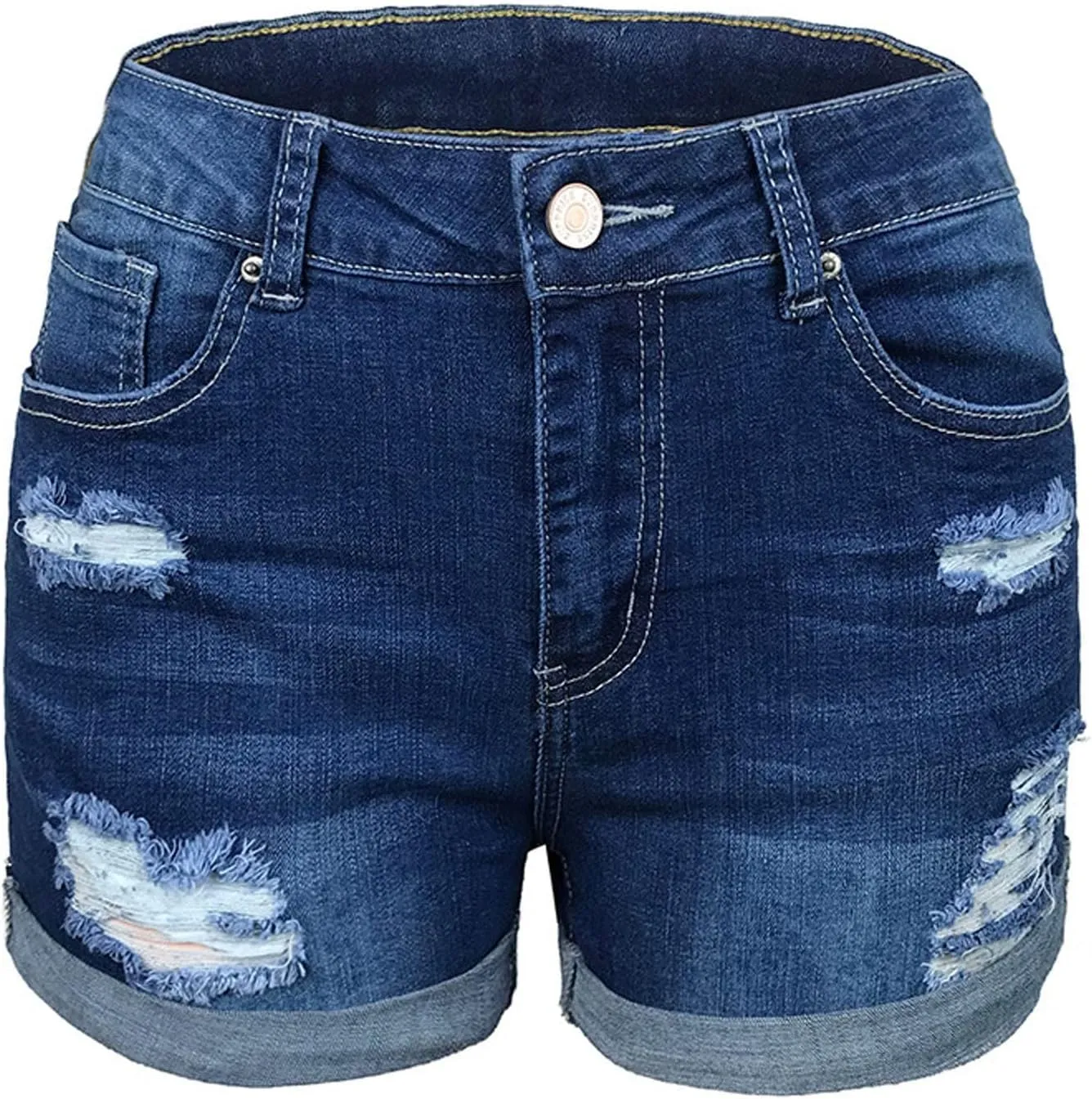 Denim Shorts for Women Stretchy Mid Rise Ripped Rolled Hem Jean Shorts Casual Summer Trendy Short Denim Pants