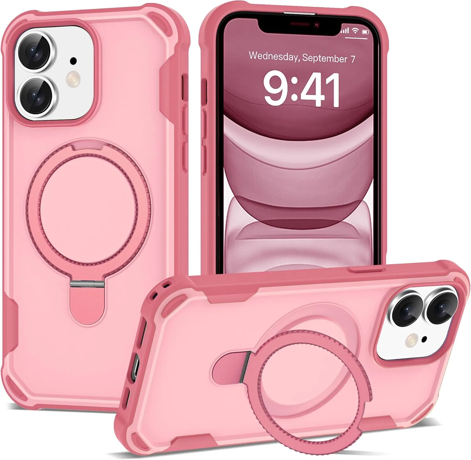 Designed for iPhone 11 Case 6.1'' with Magnetic Ring Stand [Military Drop Protection][Compatible with MagSafe] Shockproof 11 Phone Case for Men Wowen,Pink