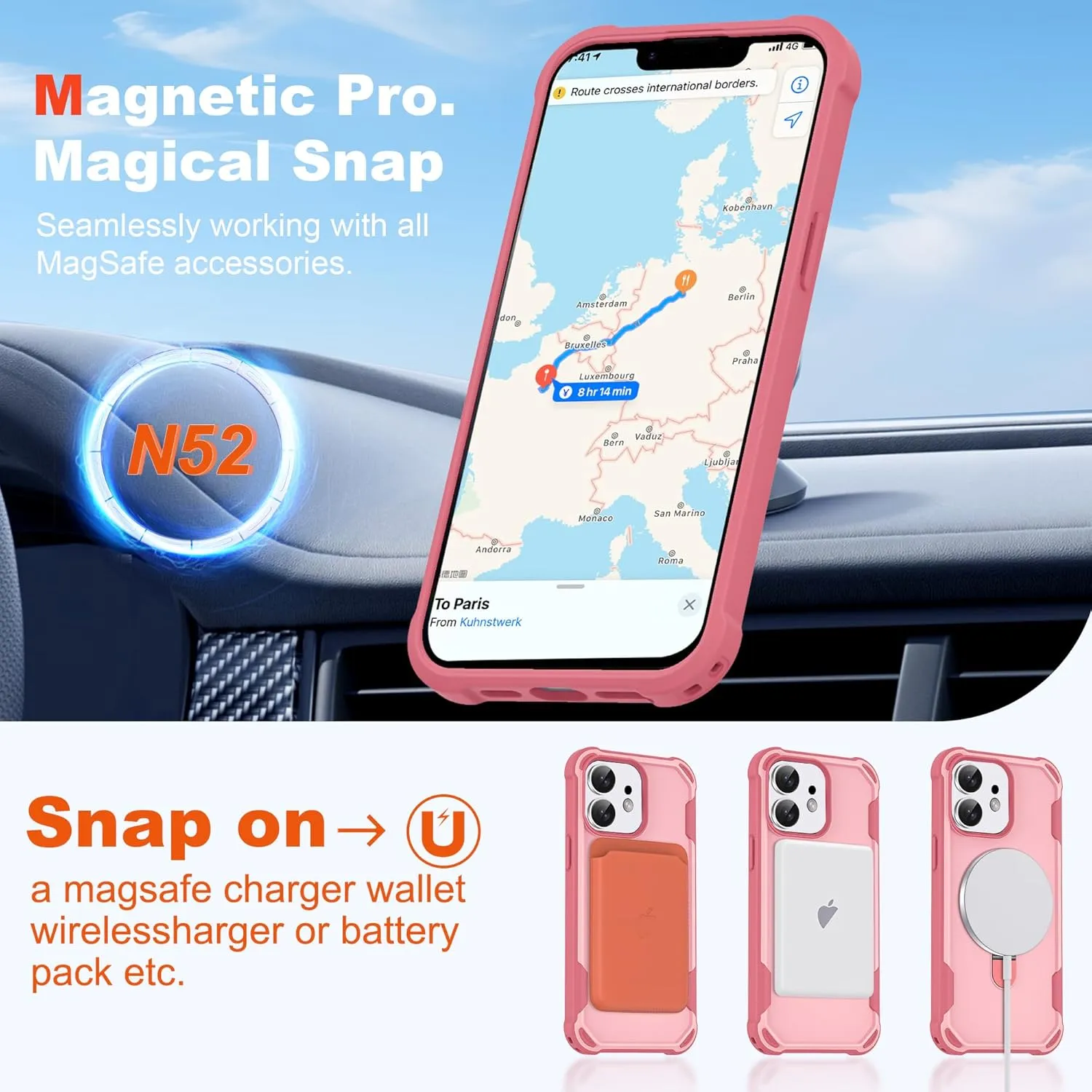 Designed for iPhone 11 Case 6.1'' with Magnetic Ring Stand [Military Drop Protection][Compatible with MagSafe] Shockproof 11 Phone Case for Men Wowen,Pink