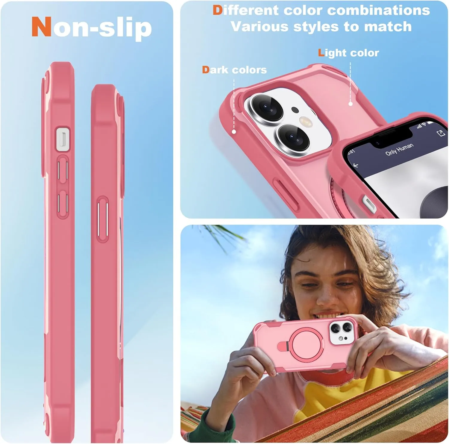 Designed for iPhone 11 Case 6.1'' with Magnetic Ring Stand [Military Drop Protection][Compatible with MagSafe] Shockproof 11 Phone Case for Men Wowen,Pink
