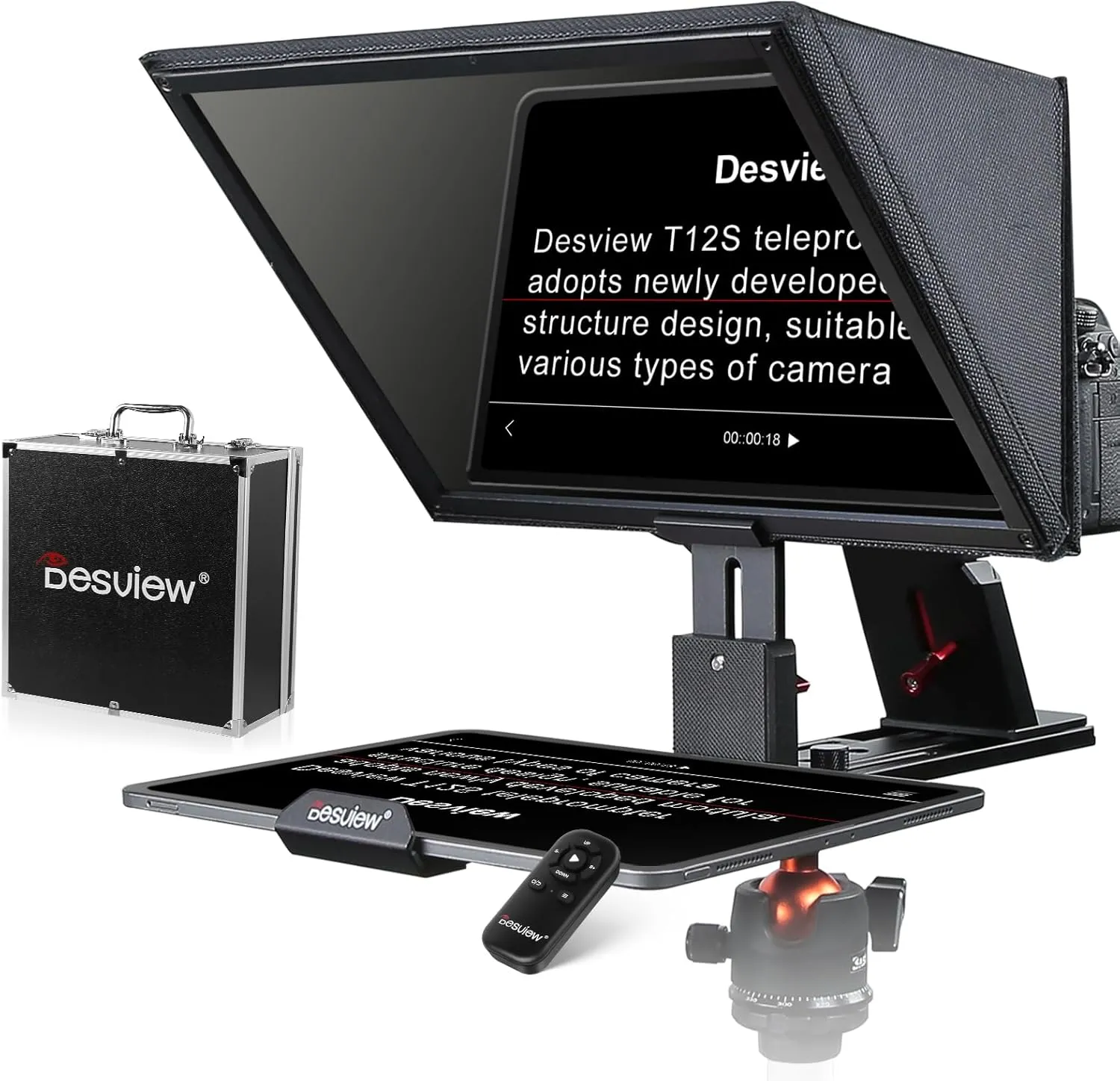 Desview T12S Teleprompter, 12.9 inch Metal Teleprompter, High Display Glass, Compatible with Smartphone/Tablet/ipad/Camera, Easy Assembly, Carry Case Included, Great Partner for Video Making