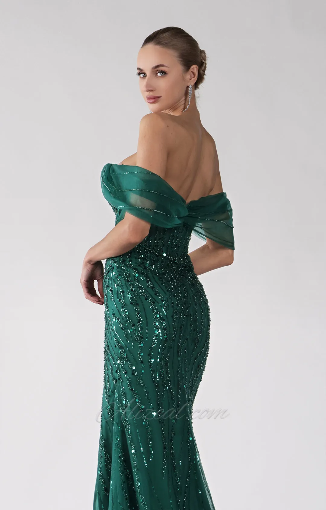 Drop-Shoulder Sequins Embroidery Side Split Bodice Dress