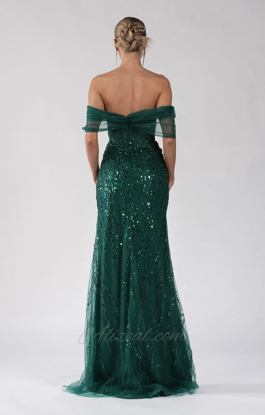 Drop-Shoulder Sequins Embroidery Side Split Bodice Dress
