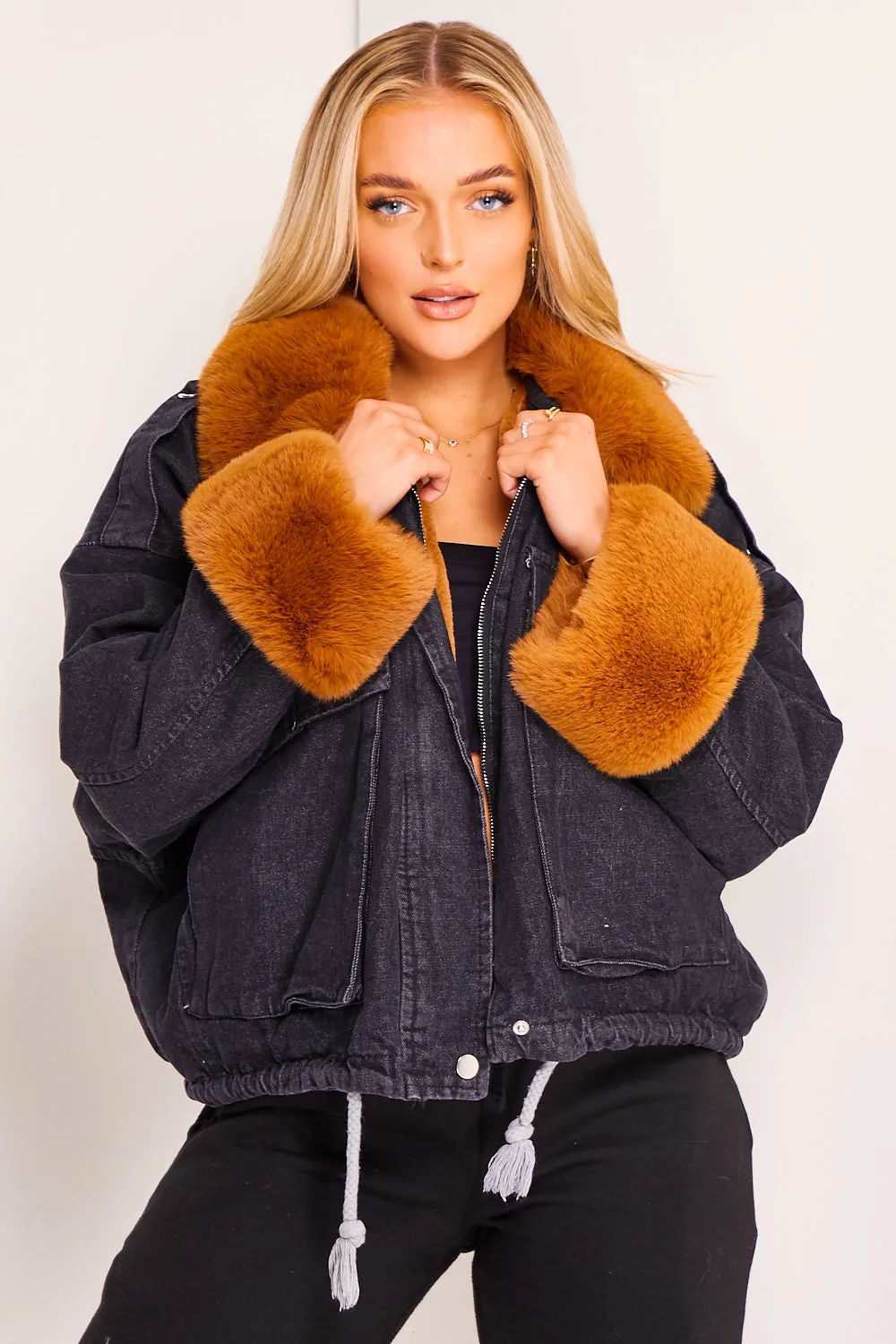 Eloise Denim Super Soft Camel Faux Fur Jacket