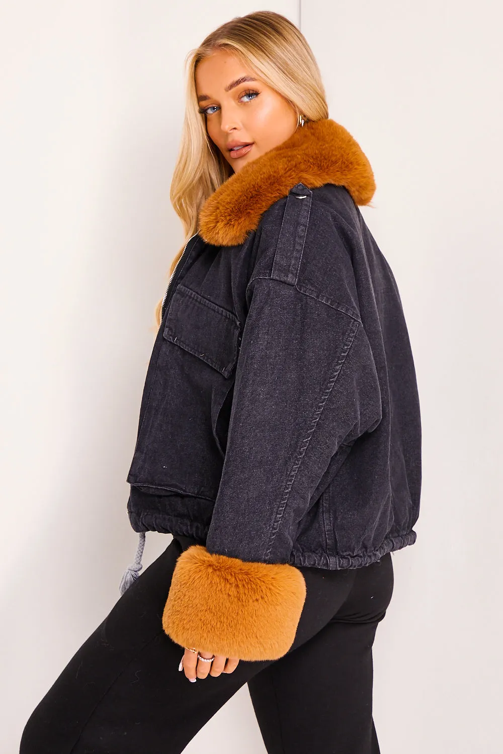 Eloise Denim Super Soft Camel Faux Fur Jacket