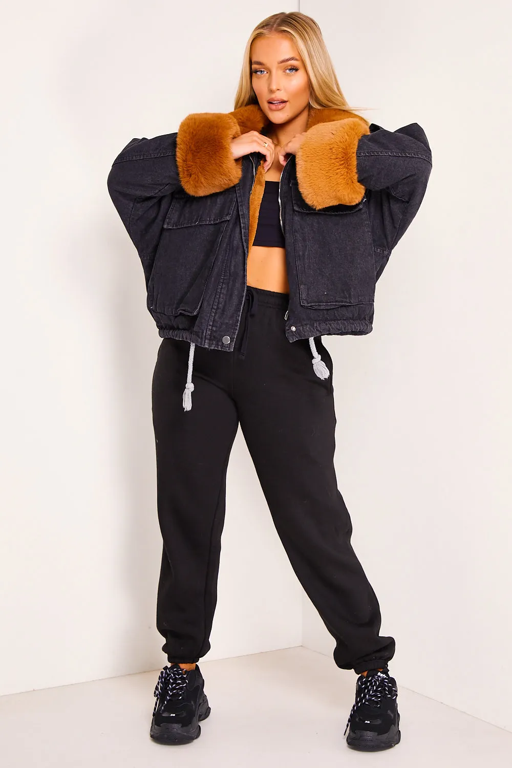 Eloise Denim Super Soft Camel Faux Fur Jacket