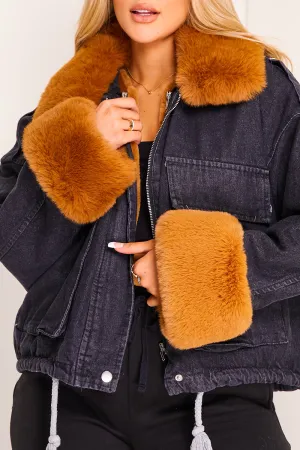 Eloise Denim Super Soft Camel Faux Fur Jacket