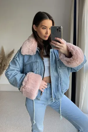Eloise Denim Super Soft Pink Faux Fur Jacket