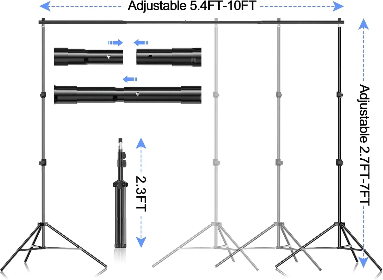 EMART Photo Video Studio Backdrop Stand Kit, 710ft Adjustable Photography Support System with Polyester Background(Black/White/Green Screen), Spring Clamps and Carry Bag for Photoshoot