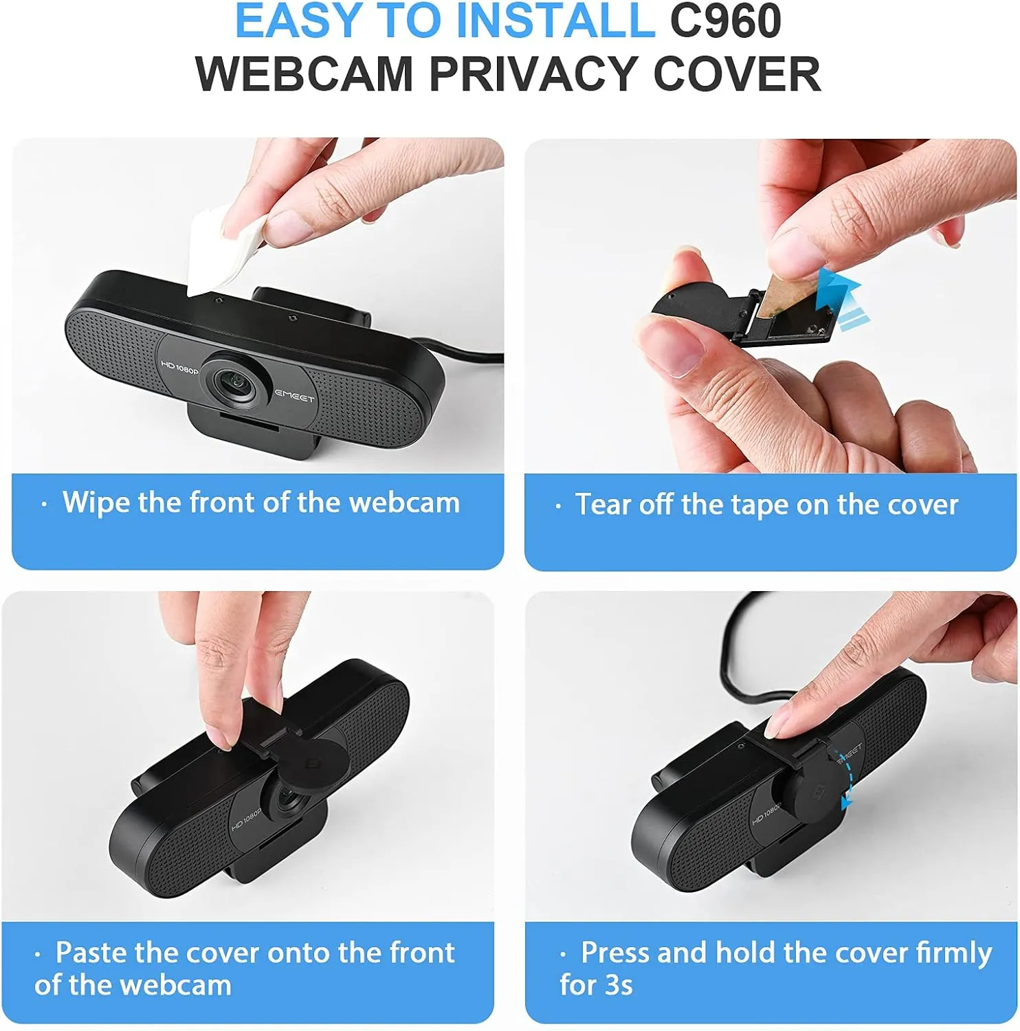 EMEET 1080P Webcam with Microphone, C960 Web Camera, 2 Mics Streaming Webcam, 90FOV Computer Camera, Plug and Play USB Web Cam for Online Calling/Conferencing, Zoom/Teams/Facetime/YouTube, Laptop/PC