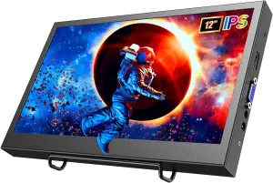 Eyoyo Small Monitor HDMI - 12 Inch Mini Secondary Monitor IPS Screen Portable Travel VGA Monitors for Computer Laptop PC CCTV Security, 1366x768, Built-in Speakers
