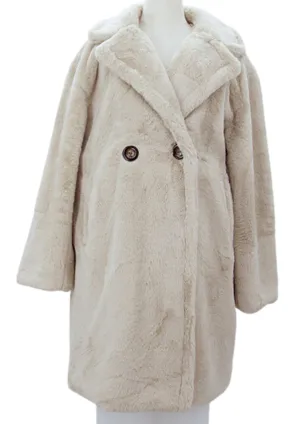 FAUX FUR  2 BUTTON COAT - LONG - SAND