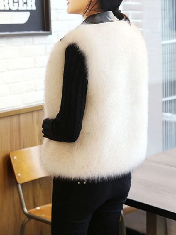 Faux Fur Coats For Women Turndown Collar Sleeveless Hunter Green Short Winter Coat