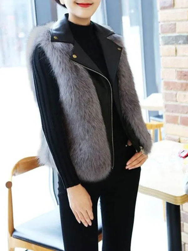 Faux Fur Coats For Women Turndown Collar Sleeveless Hunter Green Short Winter Coat