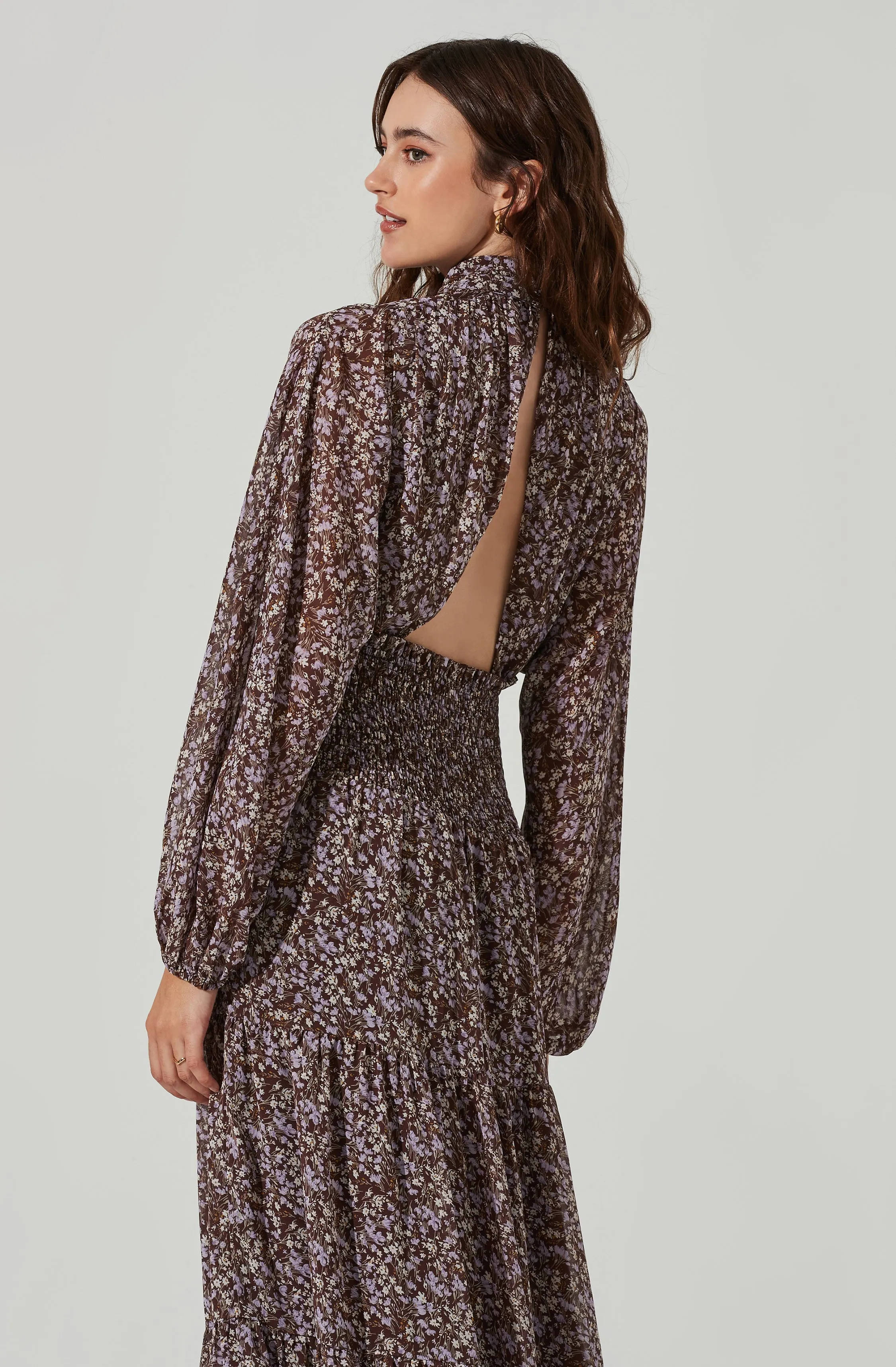 Floral Mock Neck Smocked Waist Maxi Dress
