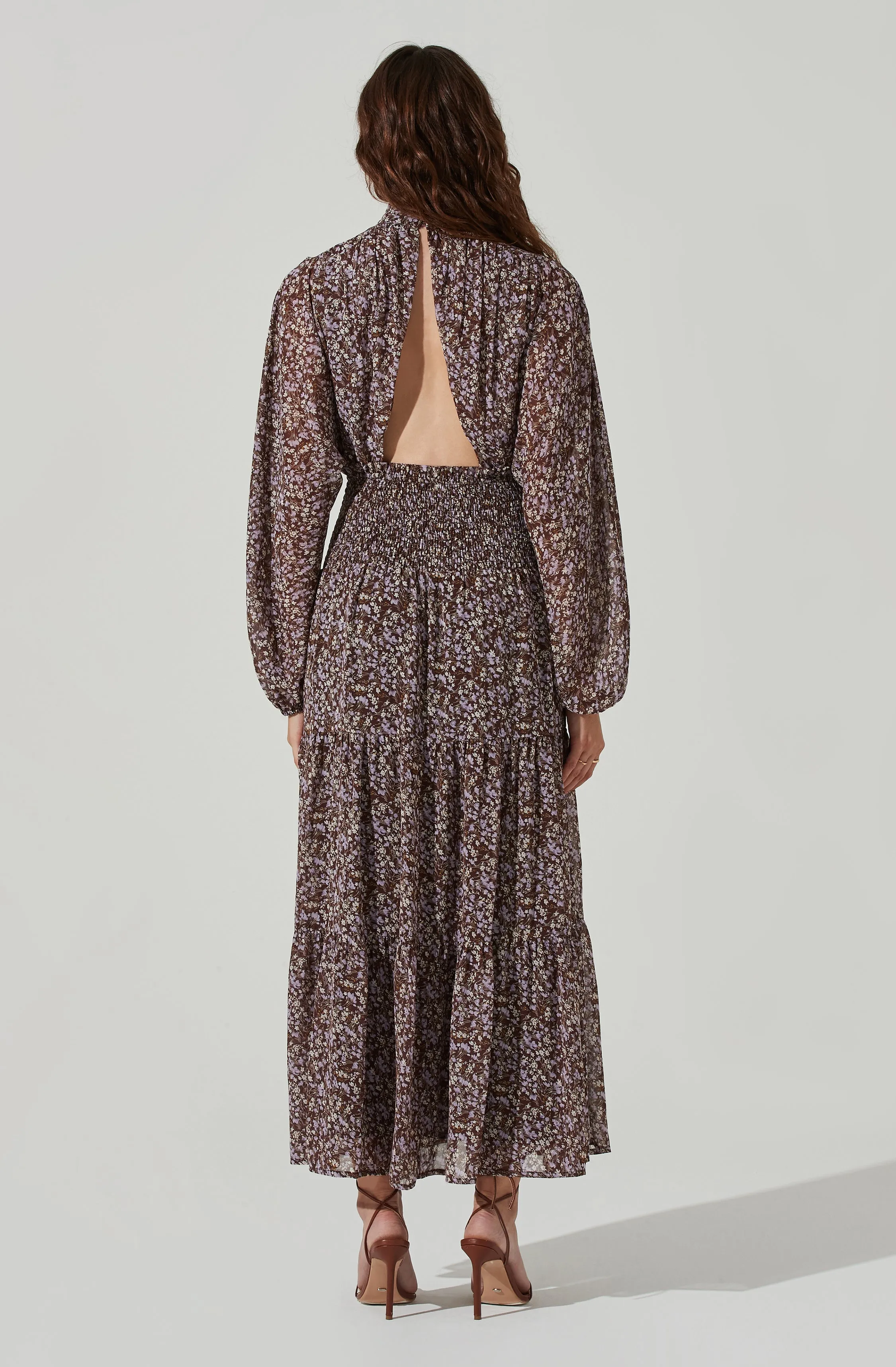 Floral Mock Neck Smocked Waist Maxi Dress