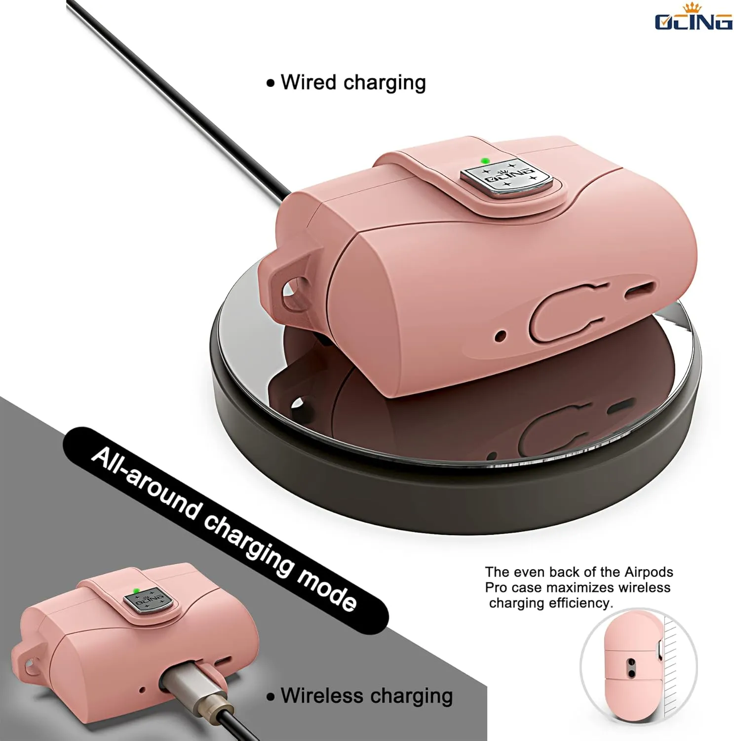 for 6 in One Airpods Pro Case (2024/2023/2022/2019, 3rd/2nd/1st Gen), Soft Silicone Skin for AirPods Pro 2nd Generation Case with Secure Lock, Supports (USB-C) & Wireless Charging, Pink