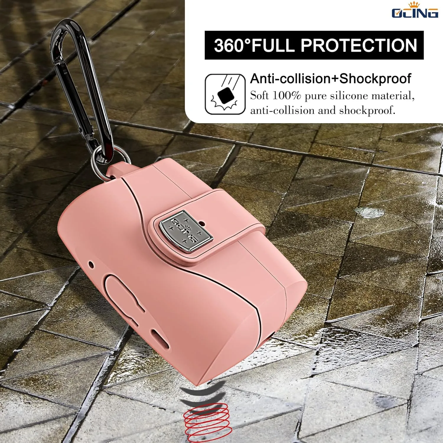 for 6 in One Airpods Pro Case (2024/2023/2022/2019, 3rd/2nd/1st Gen), Soft Silicone Skin for AirPods Pro 2nd Generation Case with Secure Lock, Supports (USB-C) & Wireless Charging, Pink