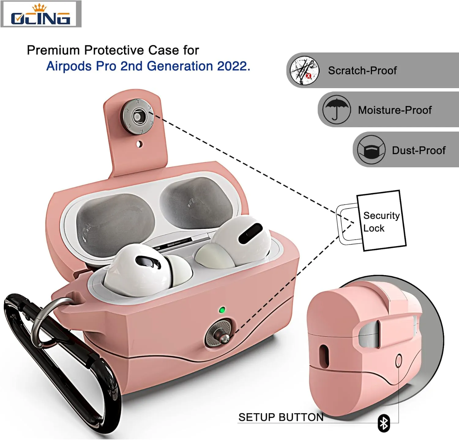 for 6 in One Airpods Pro Case (2024/2023/2022/2019, 3rd/2nd/1st Gen), Soft Silicone Skin for AirPods Pro 2nd Generation Case with Secure Lock, Supports (USB-C) & Wireless Charging, Pink