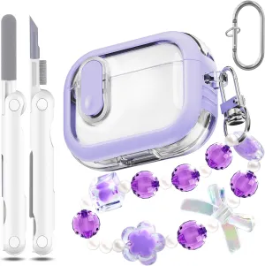for AirPods Pro Case (2023/2022/2019, 2nd/1st Gen), Compatible with Airpods Pro 2nd Generation (USB-C/Lightning Cable), Multifunctional Carry-on Bracelet with Cleaning Kit, Purple