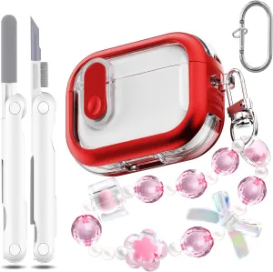 for AirPods Pro Case (2023/2022/2019, 2nd/1st Gen), Compatible with Airpods Pro 2nd Generation (USB-C/Lightning Cable), Multifunctional Carry-on Bracelet with Cleaning Kit, Red