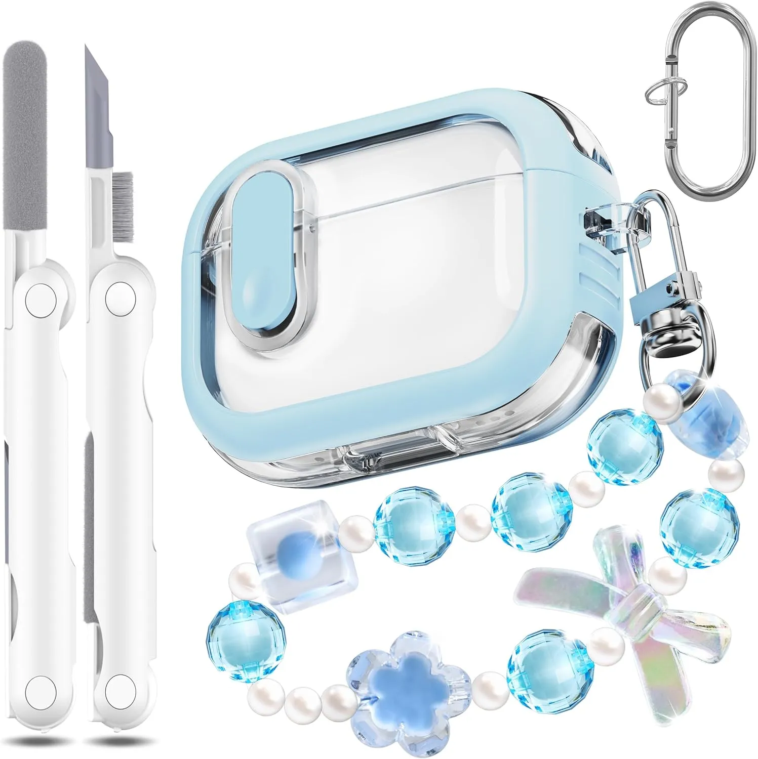 for AirPods Pro Case (2023/2022/2019, 2nd/1st Gen), Compatible with Airpods Pro 2nd Generation (USB-C/Lightning Cable), Multifunctional Carry-on Bracelet with Cleaning Kit, Sky Blue