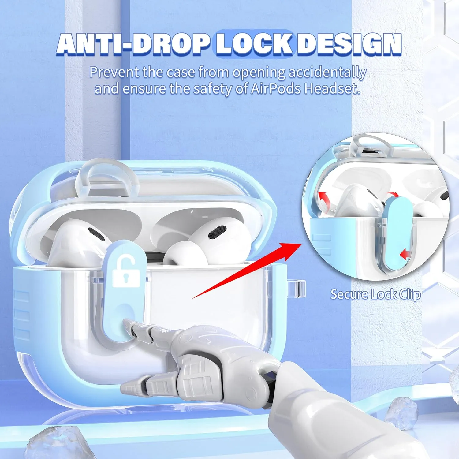 for AirPods Pro Case (2023/2022/2019, 2nd/1st Gen), Compatible with Airpods Pro 2nd Generation (USB-C/Lightning Cable), Multifunctional Carry-on Bracelet with Cleaning Kit, Sky Blue