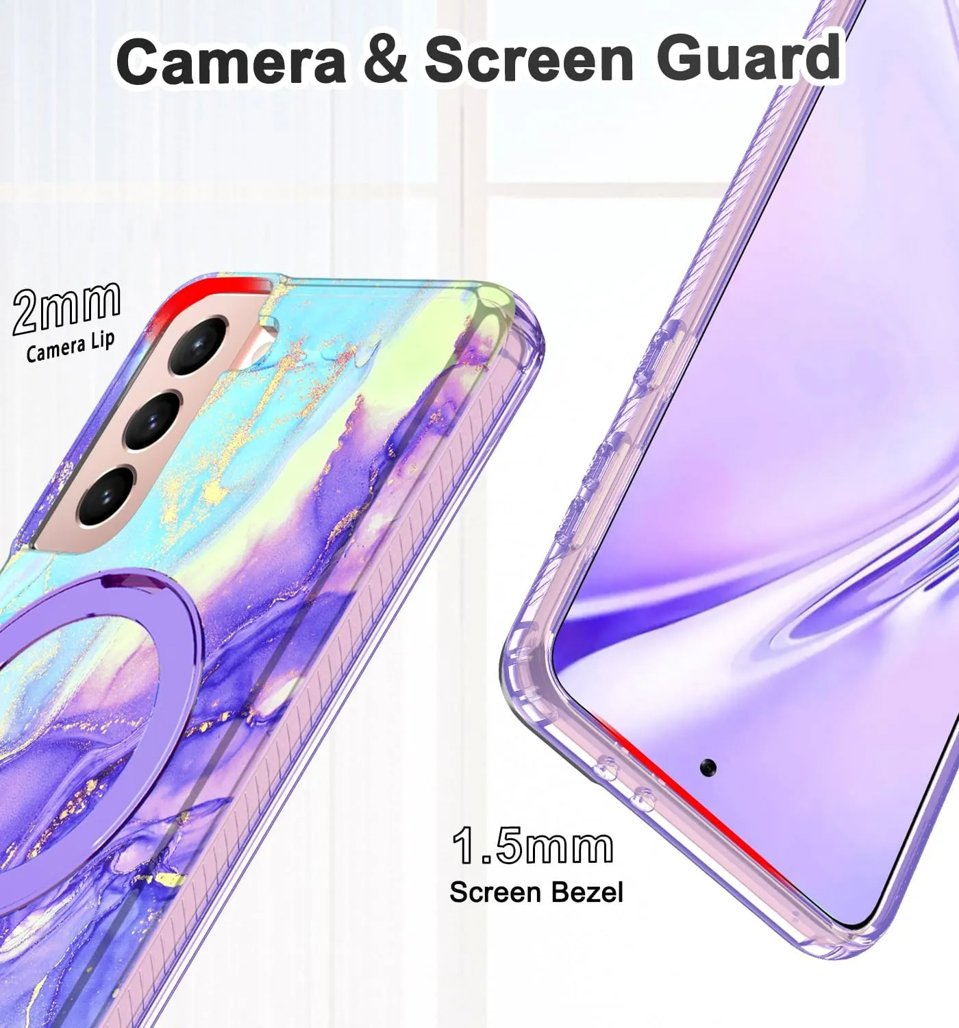 for Samsung Galaxy S21 Case with Magnetic Invisible Ring Stand [Compatible with MagSafe], Full Body Rugged Slim Women Men Girl Shockproof Marble Pattern Design Case, Cobalt Violet