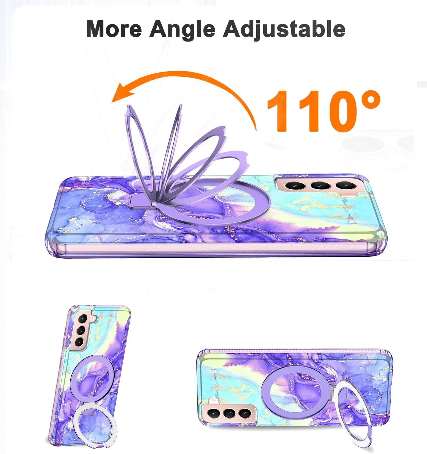 for Samsung Galaxy S21 Case with Magnetic Invisible Ring Stand [Compatible with MagSafe], Full Body Rugged Slim Women Men Girl Shockproof Marble Pattern Design Case, Cobalt Violet