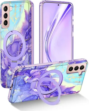 for Samsung Galaxy S21 Case with Magnetic Invisible Ring Stand [Compatible with MagSafe], Full Body Rugged Slim Women Men Girl Shockproof Marble Pattern Design Case, Cobalt Violet