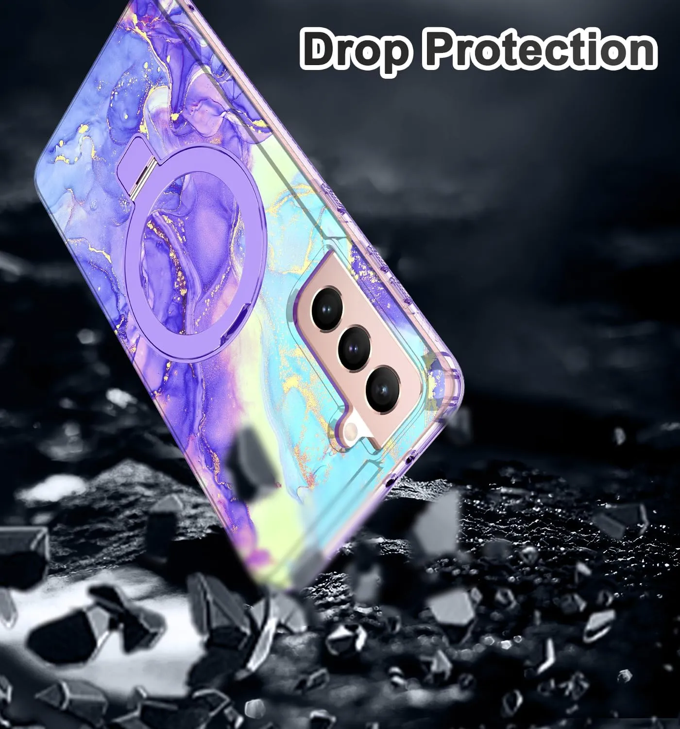 for Samsung Galaxy S21 Case with Magnetic Invisible Ring Stand [Compatible with MagSafe], Full Body Rugged Slim Women Men Girl Shockproof Marble Pattern Design Case, Cobalt Violet