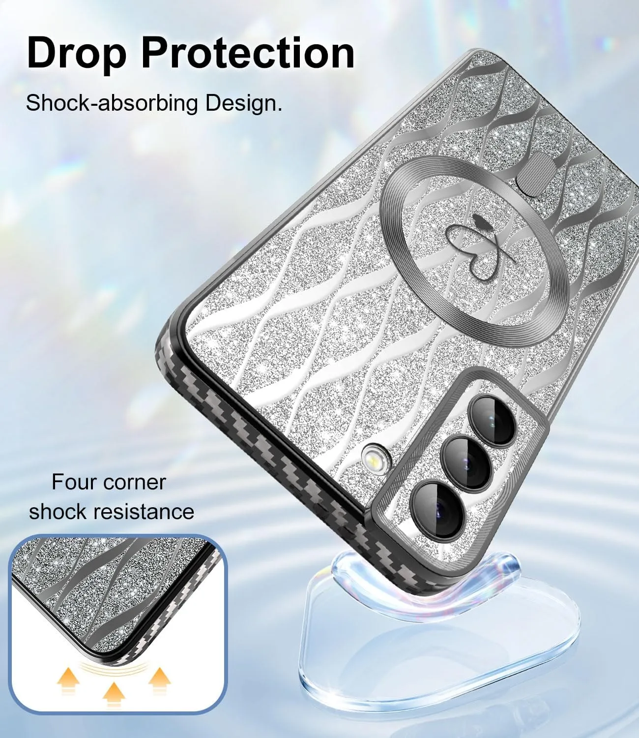for Samsung Galaxy S21 Case,Compatible with Magsafe Luxury Glitter Plating Love Heart with Camera Lens Cover Clear Soft TPU Shockproof Magnetic Phone Case for Women Girls, Black