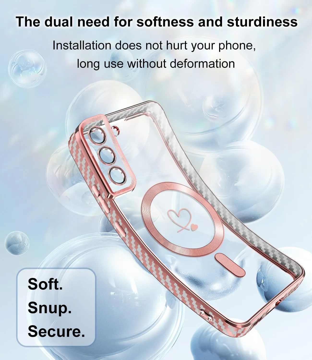 for Samsung Galaxy S21 Case,Compatible with Magsafe Luxury Glitter Plating Love Heart with Camera Lens Cover Clear Soft TPU Shockproof Magnetic Phone Case for Women Girls, Rose Gold