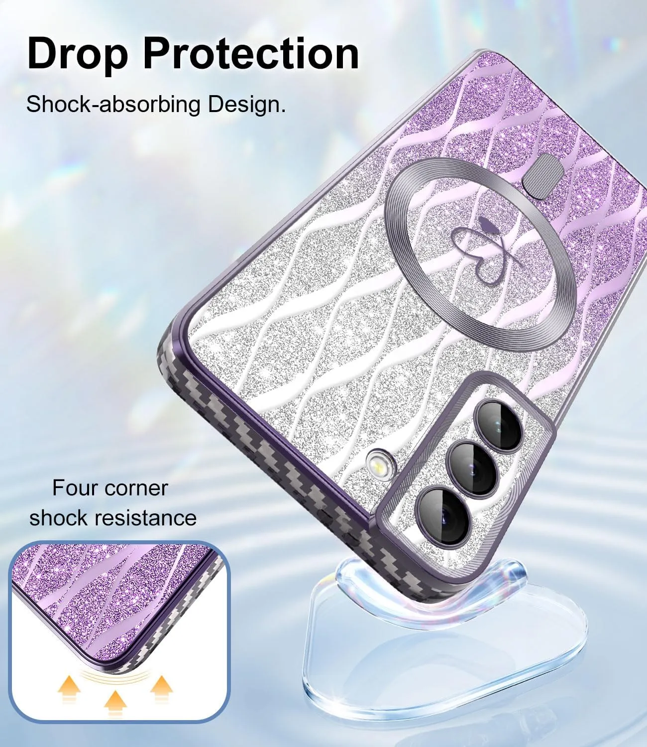 for Samsung Galaxy S21 Plus Case,Compatible with Magsafe Luxury Glitter Plating Love Heart with Camera Lens Cover Clear Soft TPU Shockproof Magnetic Phone Case for Women Girls, Purple