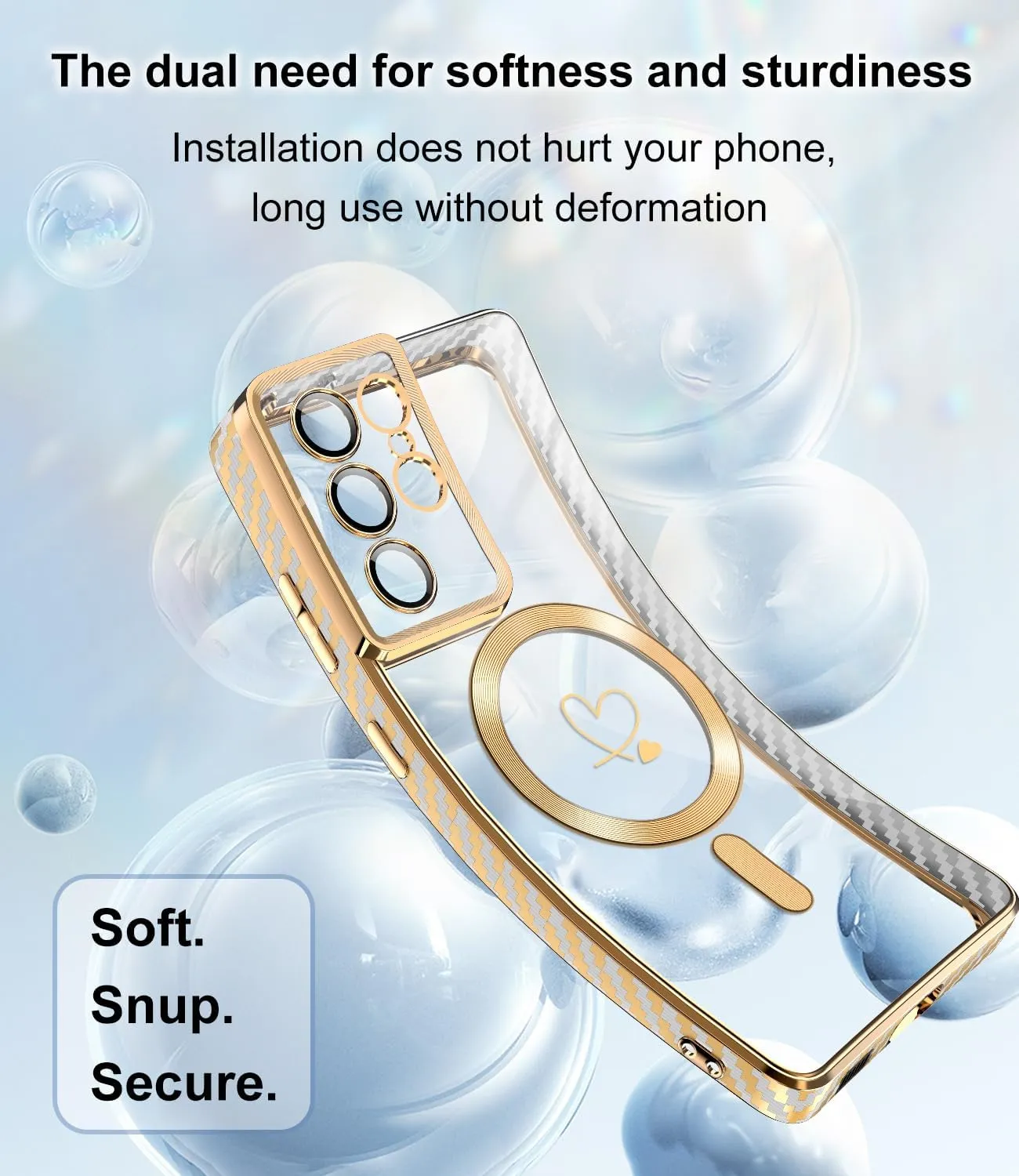for Samsung Galaxy S21 Ultra Case,Compatible with Magsafe Luxury Glitter Plating Love Heart with Camera Lens Cover Clear Soft TPU Shockproof Magnetic Phone Case for Women Girls, Gold