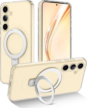 for Samsung Galaxy S25 Case with Magnetic Invisible Ring Stand [Compatible with MagSafe], Full Body Rugged Slim Women Men Girl Shockproof Marble Pattern Design Case, Clear