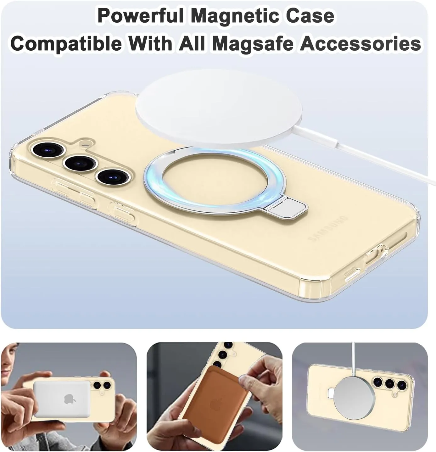 for Samsung Galaxy S25 Case with Magnetic Invisible Ring Stand [Compatible with MagSafe], Full Body Rugged Slim Women Men Girl Shockproof Marble Pattern Design Case, Clear