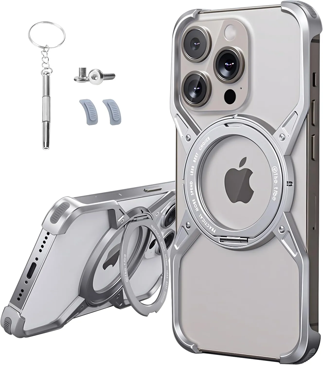 Frameless Magnetic Case for iPhone 15 Pro Max / 14 Pro Max / 13 Pro Max with Stand, Fit for MagSafe, Rotatable Ring Kickstand Bezel Less Minimalist Heat Dissipation Slim Shockproof Metal Bumper Case