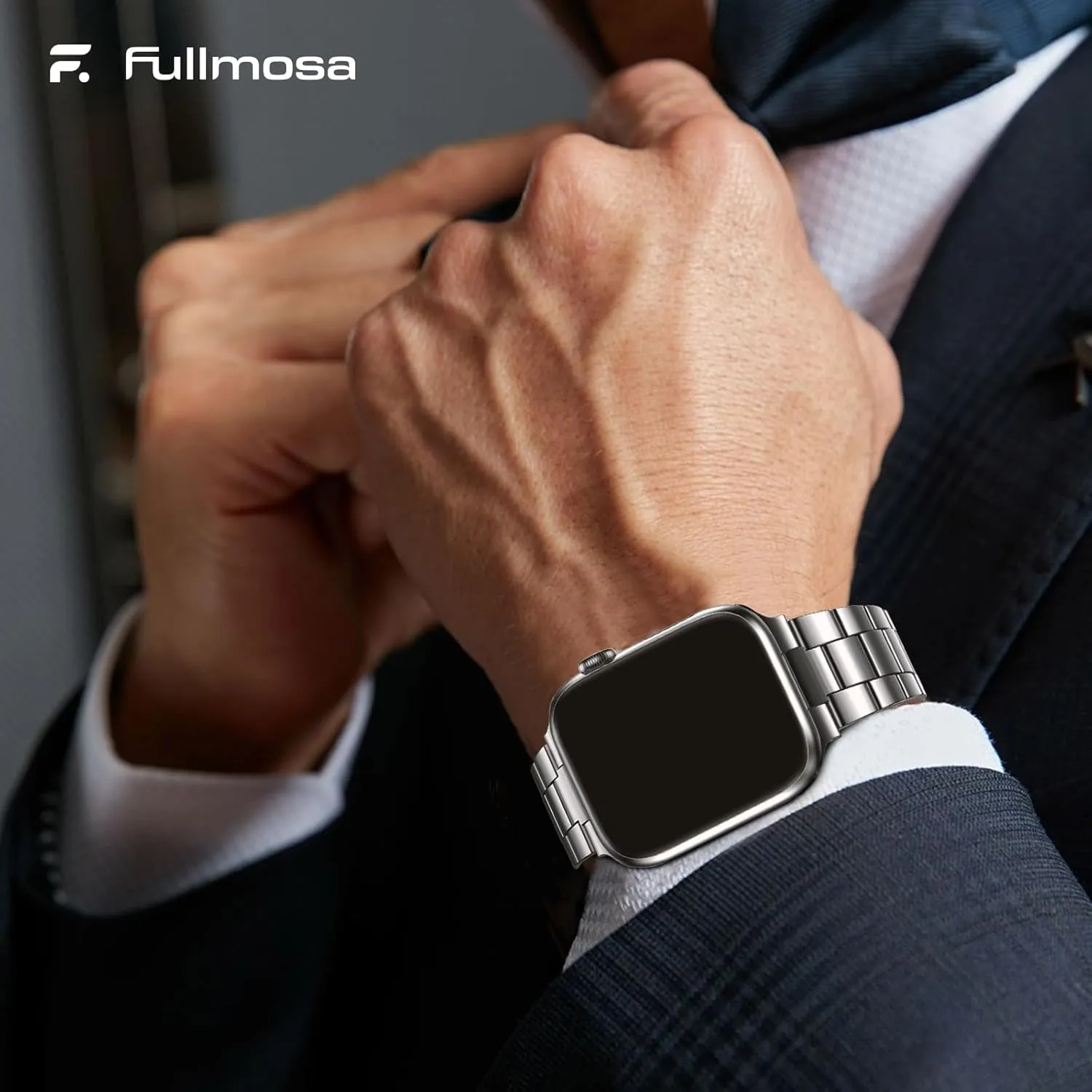 Fullmosa No Tools Needed Compatible Apple Watch Bands for Women Men 45mm 44mm 42mm, Metal Strap with Case for iWatch Series 9 8 7 6 5 4 3 2 1 SE SE2, Silver