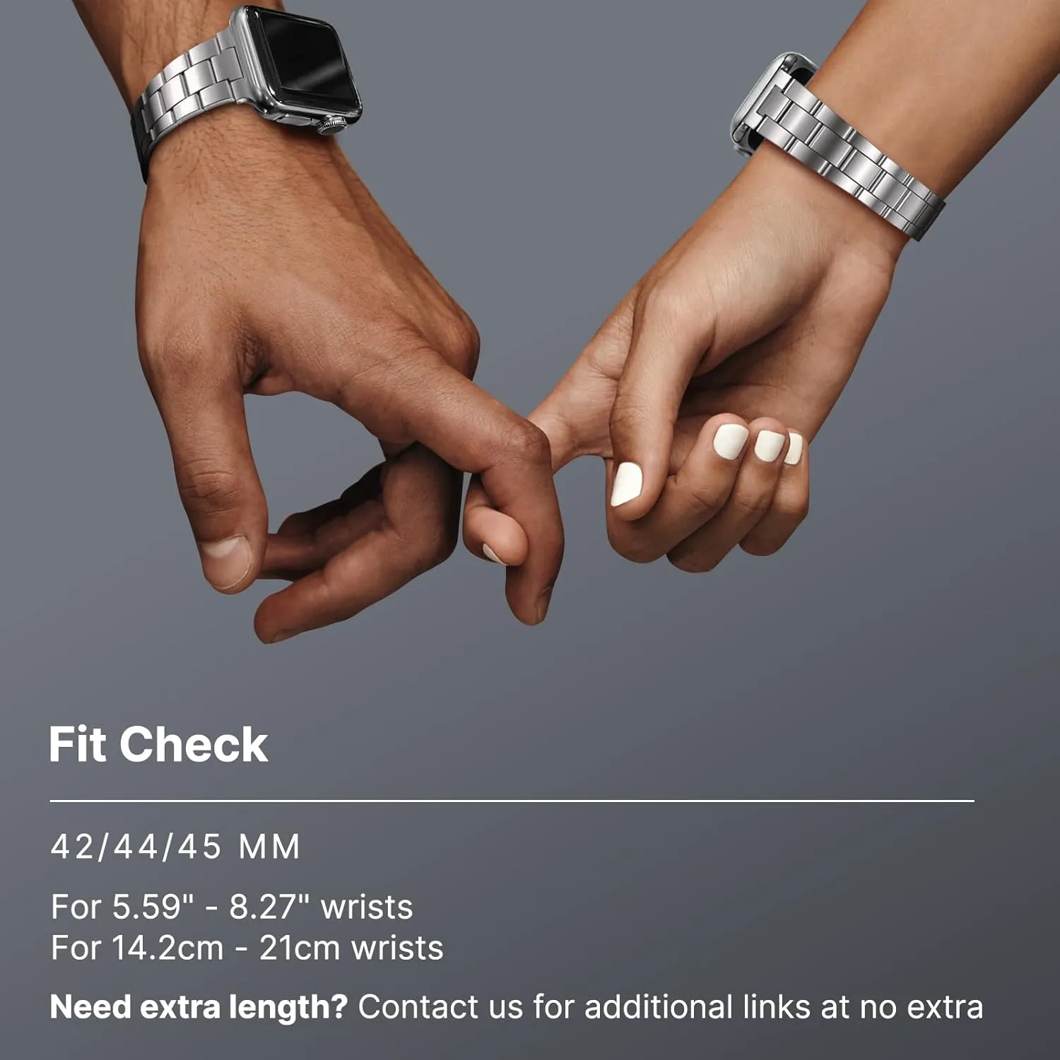 Fullmosa No Tools Needed Compatible Apple Watch Bands for Women Men 45mm 44mm 42mm, Metal Strap with Case for iWatch Series 9 8 7 6 5 4 3 2 1 SE SE2, Silver