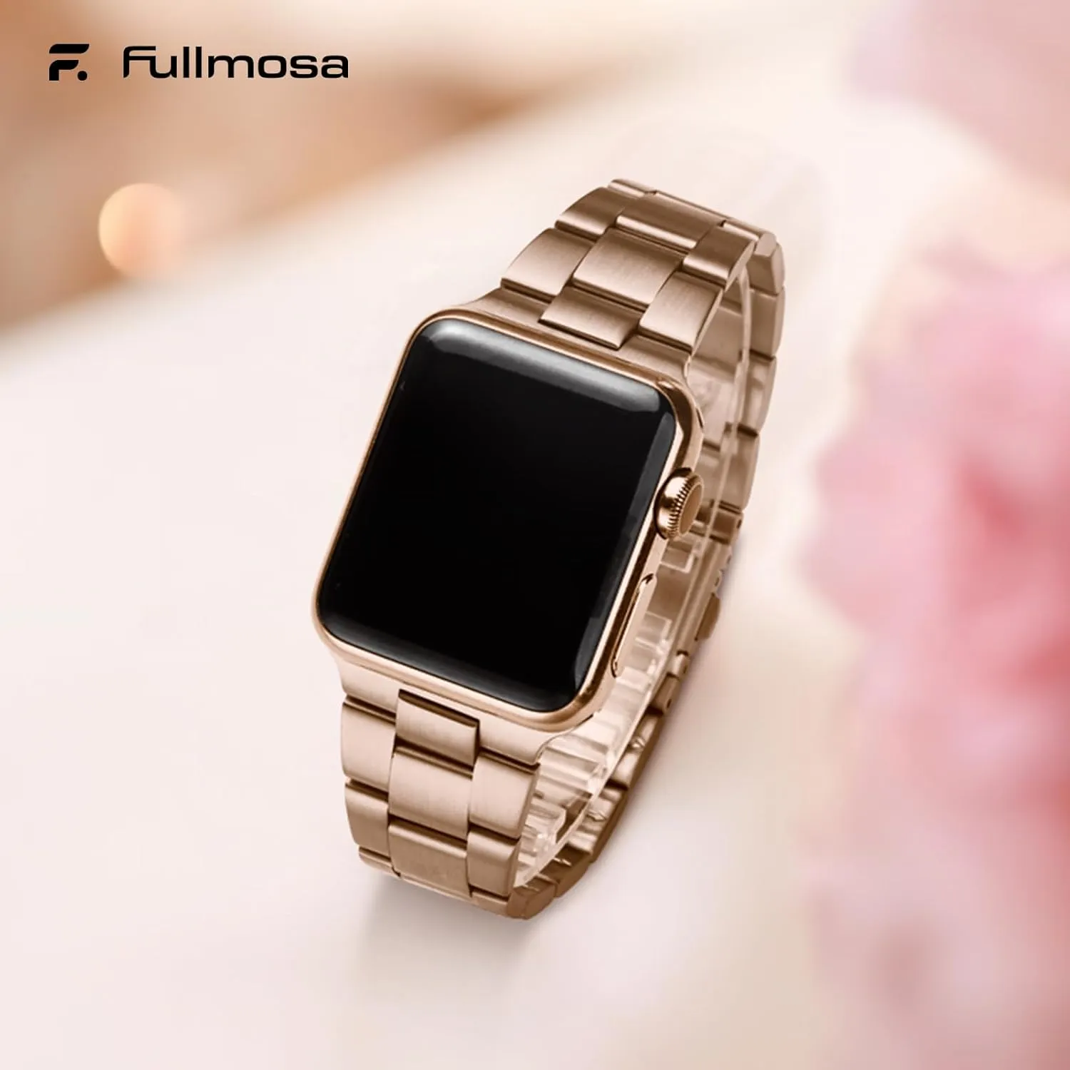 Fullmosa No Tools Needed Compatible Apple Watch Bands for Women Men 46mm Series 10, Metal Strap Stainless Steel Wristband with Case for iWatch, Rose gold