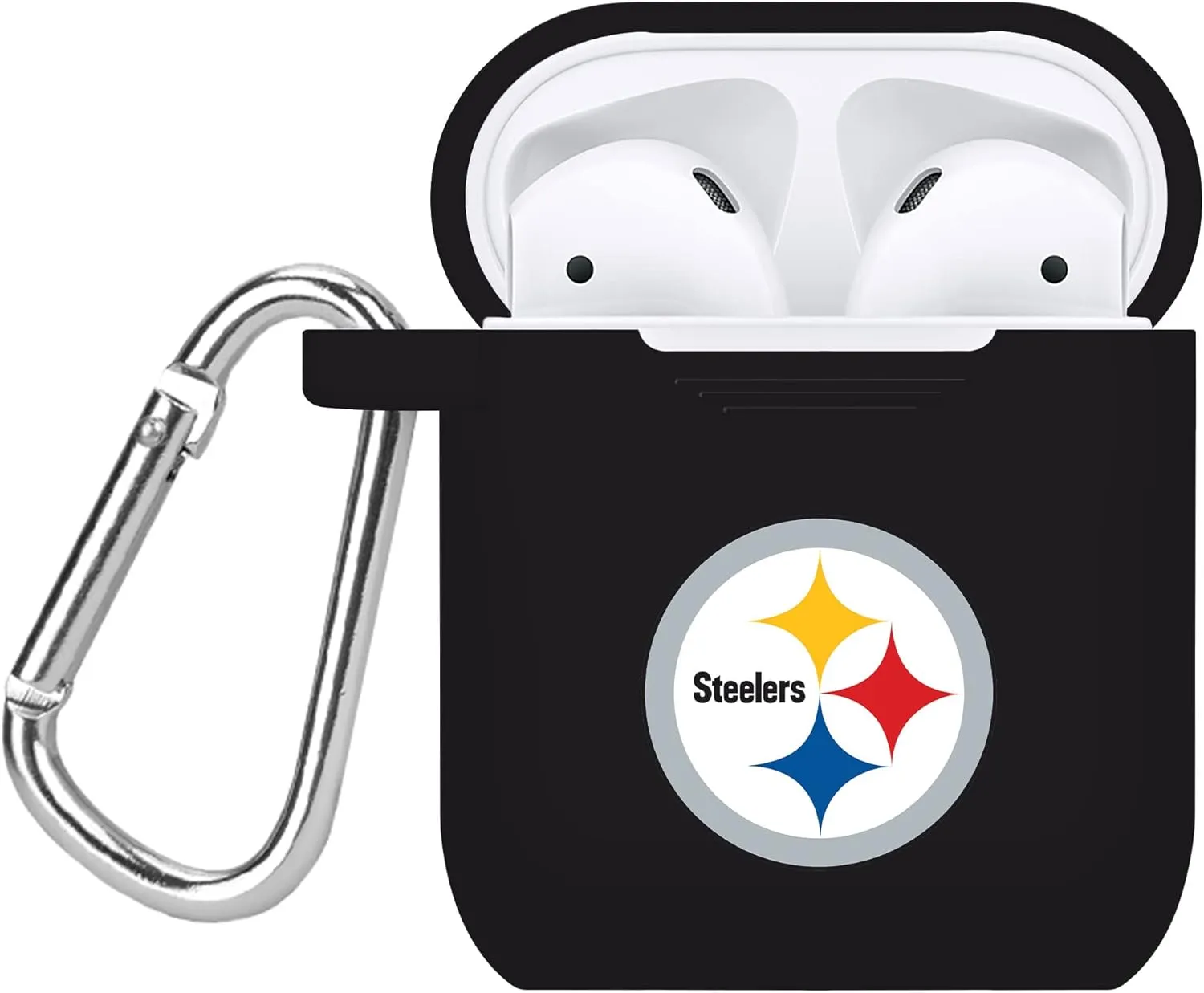 Game Time Pittsburgh Steelers Silicone Watch Band and Case Cover Combo Package Compatible with Apple Watch and AirPods Battery Case (42/44/45mm Black/Black)