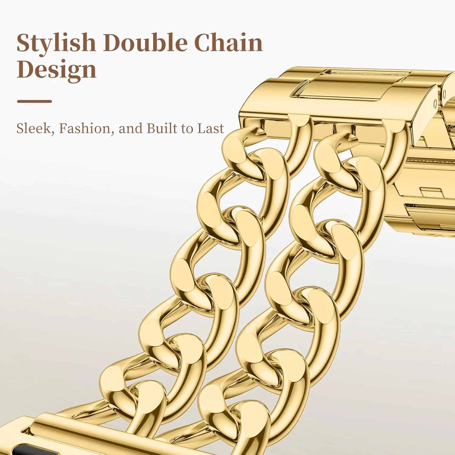 GEAK Gold Watch Band - Compatible with Apple Watch Bands for Women 40mm 38mm 41mm 42mm, Stylish Adjustable Metal Double Steel Chain Bracelet for iWatch Bands Series SE 10 9 8 7 6 5 4 3 2 1